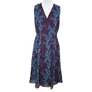 CABI #3461 Women’s Treasure Midi Dress Purple Blue Paisley. Size 8